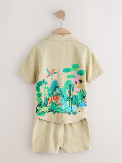 Light Green Jungle Print Short Sleeve Revere Collar Shirt & Shorts Set (3mths-10yrs) image 8