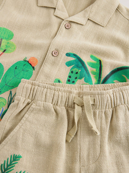 Light Green Jungle Print Short Sleeve Revere Collar Shirt & Shorts Set (3mths-10yrs) image 9