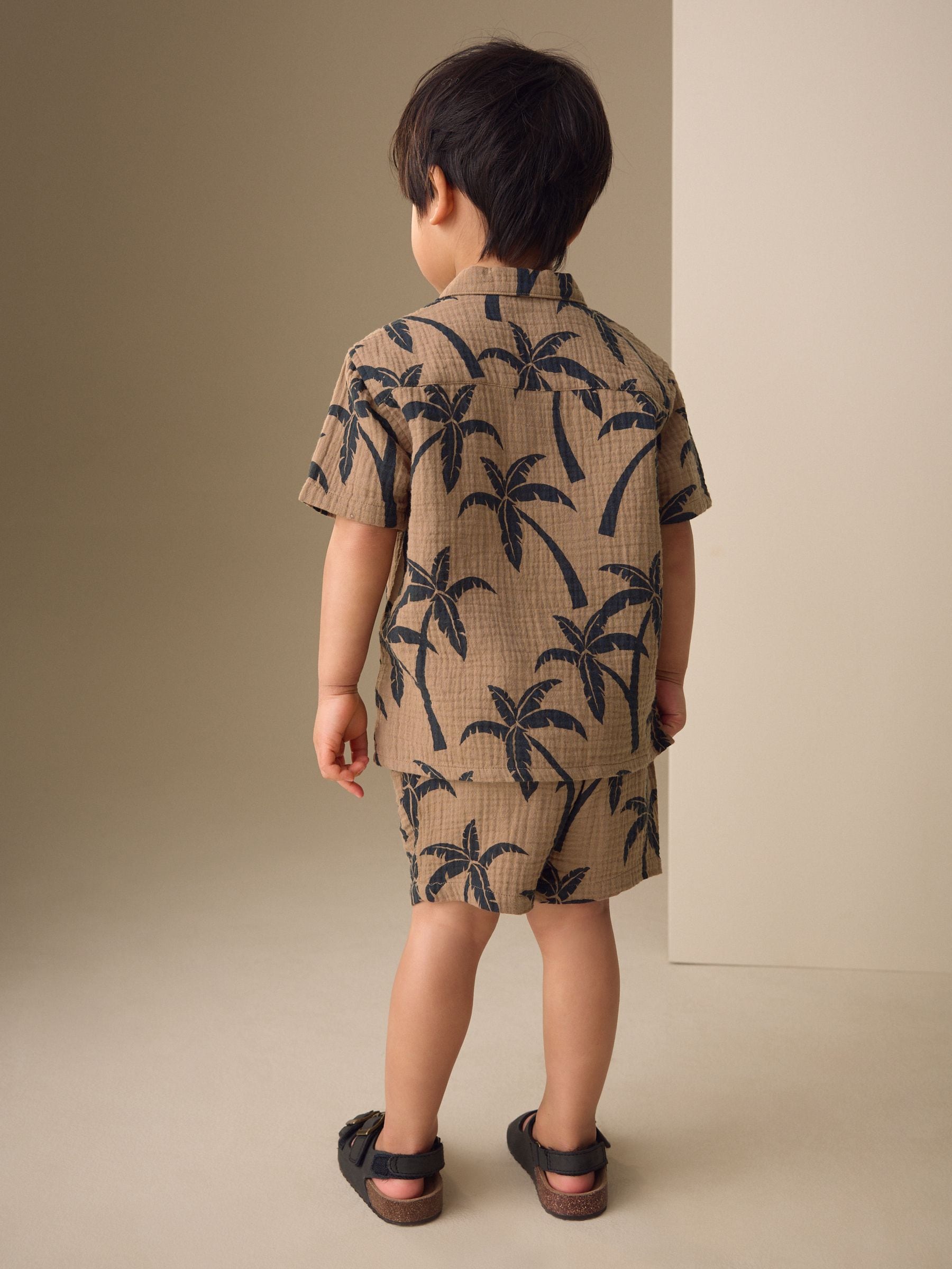 Brown All over Print Palm Short Sleeve Double Cloth Shirt & Shorts Set (3mths-10yrs) image 4
