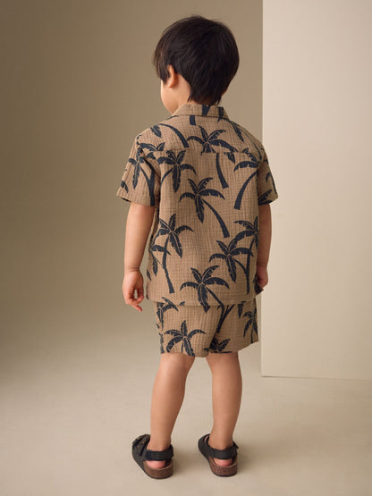 Brown All over Print Palm Short Sleeve Double Cloth Shirt & Shorts Set (3mths-10yrs) image 4
