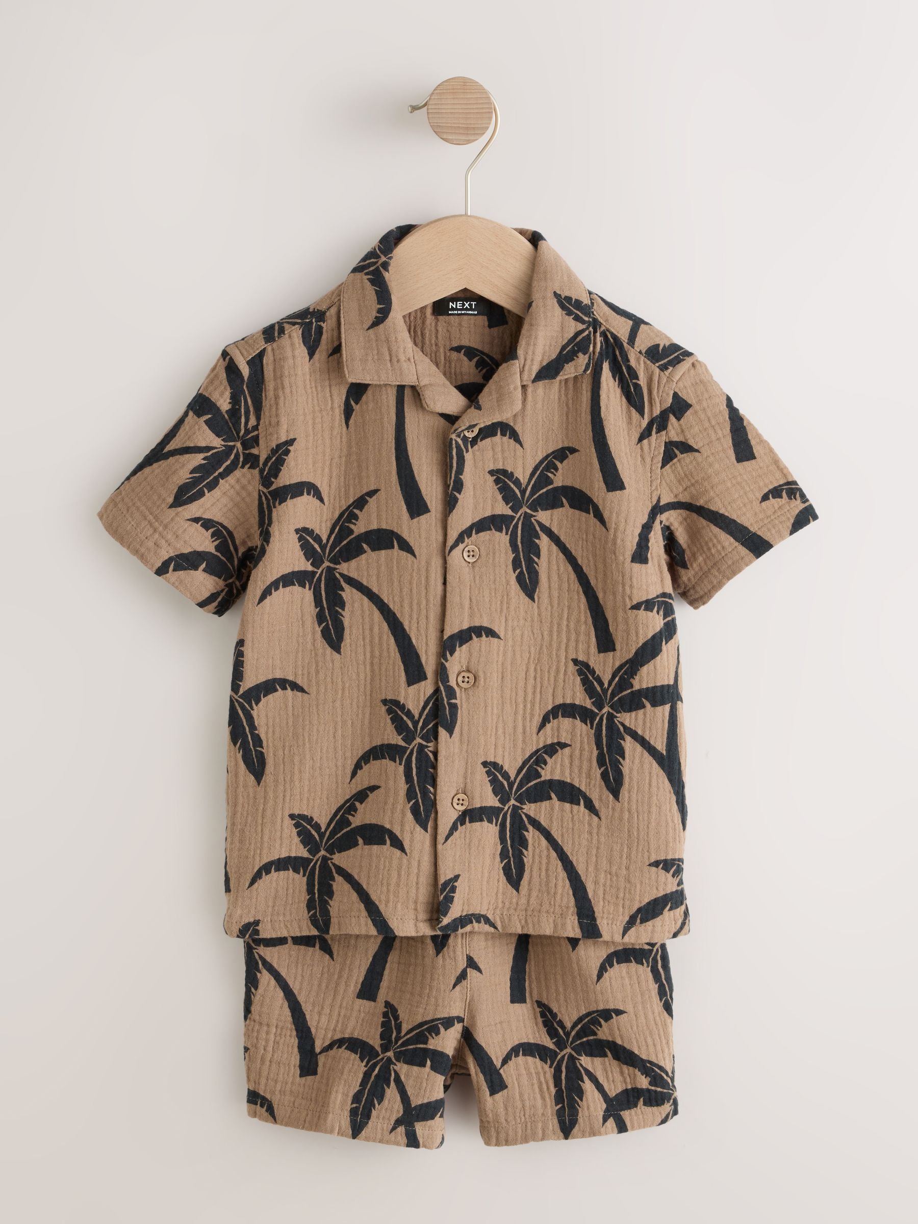 Brown All over Print Palm Short Sleeve Double Cloth Shirt & Shorts Set (3mths-10yrs) image 5