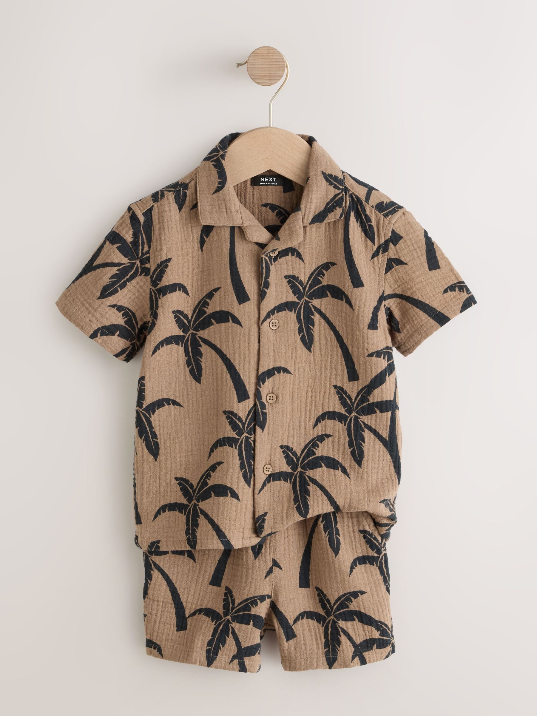 Brown All over Print Palm Short Sleeve Double Cloth Shirt & Shorts Set (3mths-10yrs) image 6