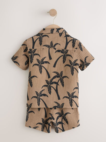 Brown All over Print Palm Short Sleeve Double Cloth Shirt & Shorts Set (3mths-10yrs) image 7