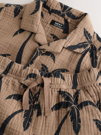 Brown All over Print Palm Short Sleeve Double Cloth Shirt & Shorts Set (3mths-10yrs) image 8