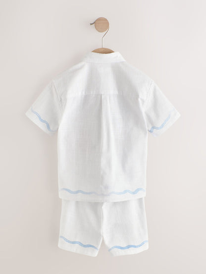 White Sealife Embroidery Short Sleeve Shirt & Shorts Set (3mths-10yrs) image 8