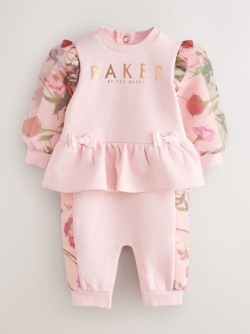 Baker by Ted Baker Pink Organza Floral Sleeve Rompersuit image 1