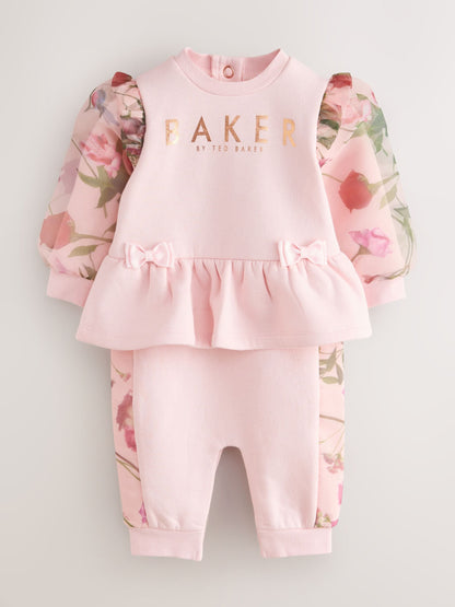 Baker by Ted Baker Pink Organza Floral Sleeve Rompersuit image 1