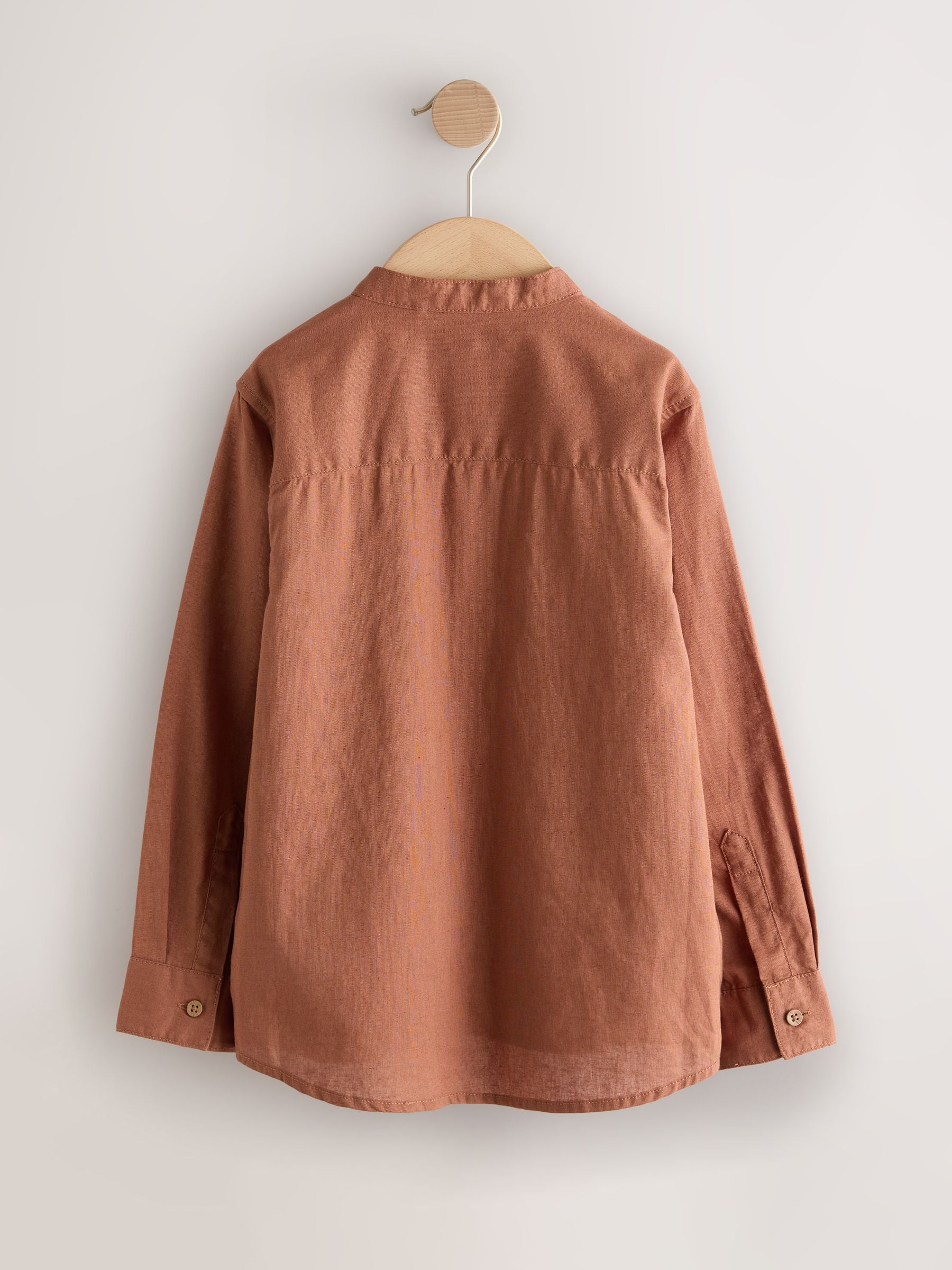 Dsiney Kidz - Rust Brown Grandad Collar Linen Mix Long Sleeve Shirt (3-16yrs) image 2