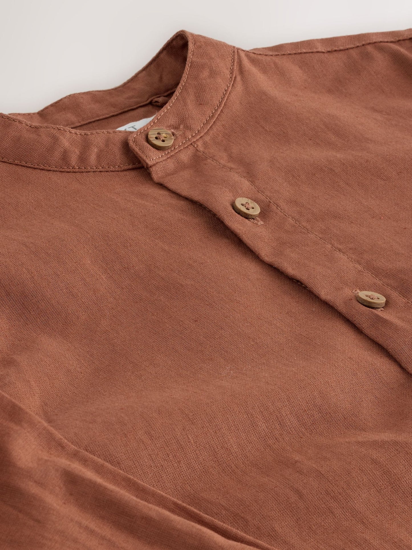 Dsiney Kidz - Rust Brown Grandad Collar Linen Mix Long Sleeve Shirt (3-16yrs) image 4