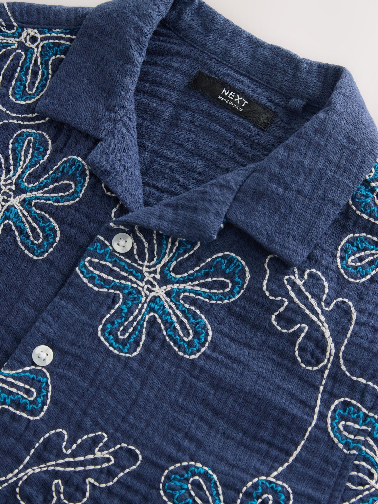 Dsiney Kidz - Dark Blue Embroidery Flowers Short Sleeve Revere Collar Shirt (3-16yrs) image 8