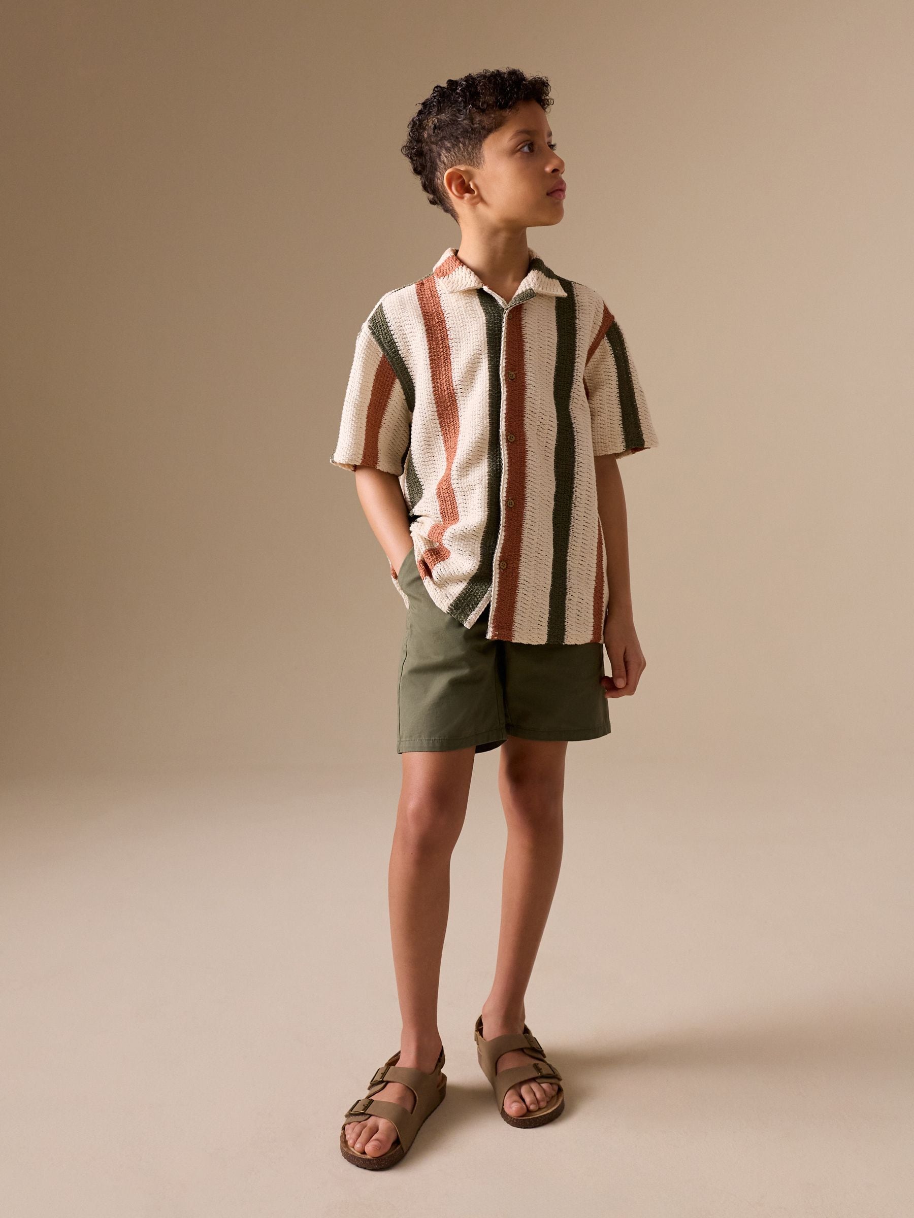 Dsiney Kidz - Ecru Short Sleeve Textured Stripe Revere Shirt (3-16yrs) image 2