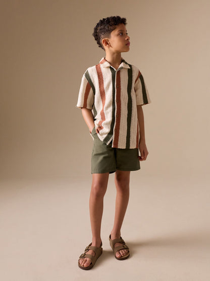Dsiney Kidz - Ecru Short Sleeve Textured Stripe Revere Shirt (3-16yrs) image 2