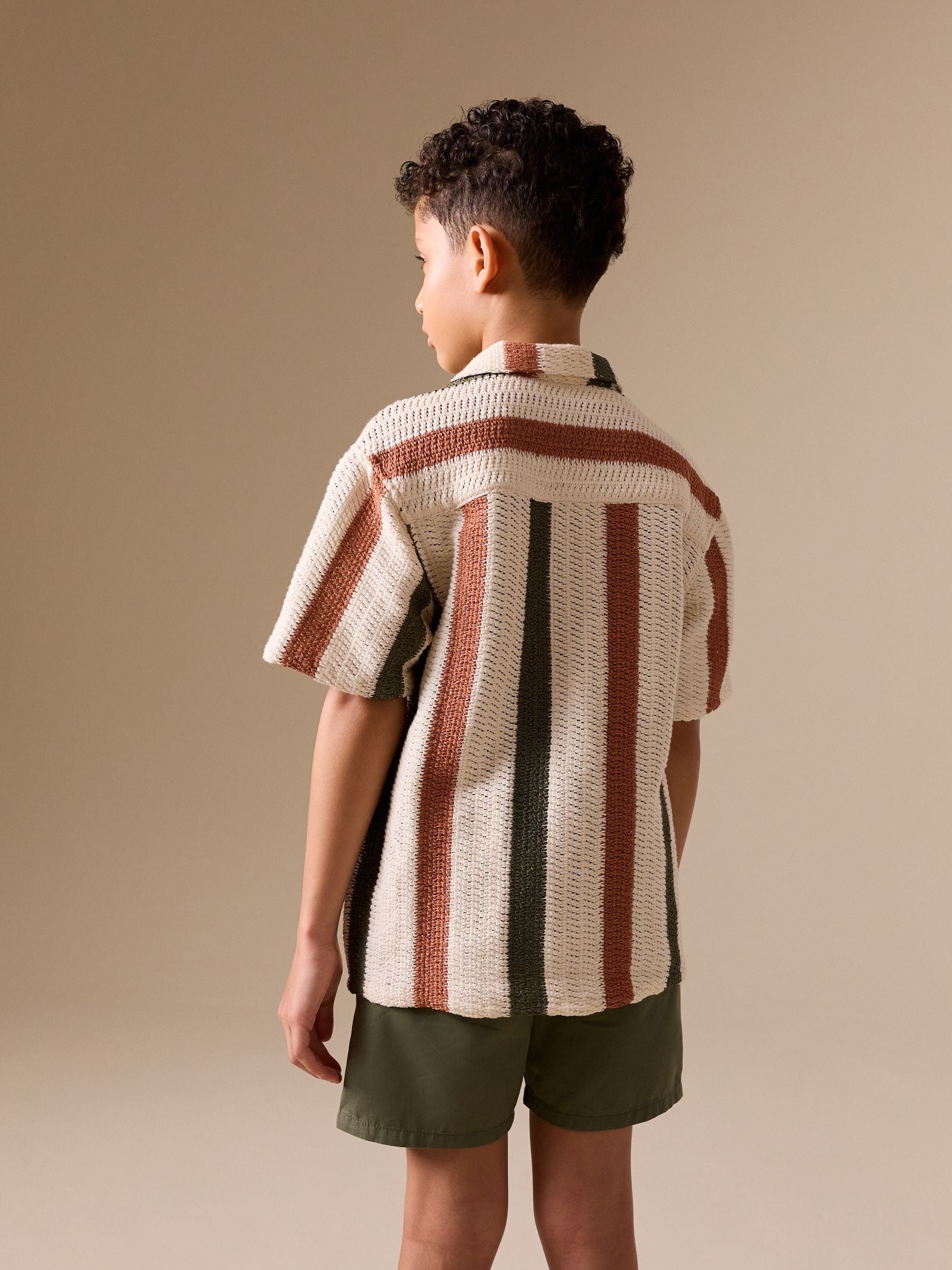 Dsiney Kidz - Ecru Short Sleeve Textured Stripe Revere Shirt (3-16yrs) image 3