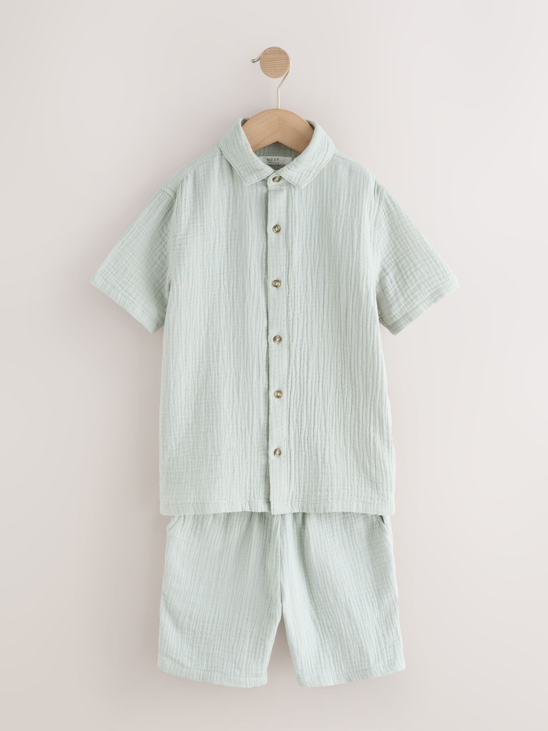 Dsiney Kidz - Light Grey Short Sleeve Double Cloth Textured Shirt and Shorts Set (3-16yrs) image 1