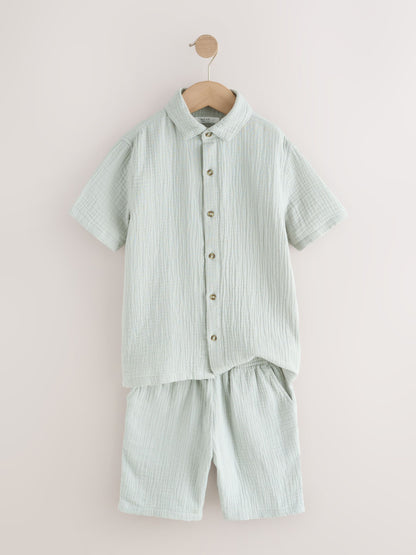 Dsiney Kidz - Light Grey Short Sleeve Double Cloth Textured Shirt and Shorts Set (3-16yrs) image 2