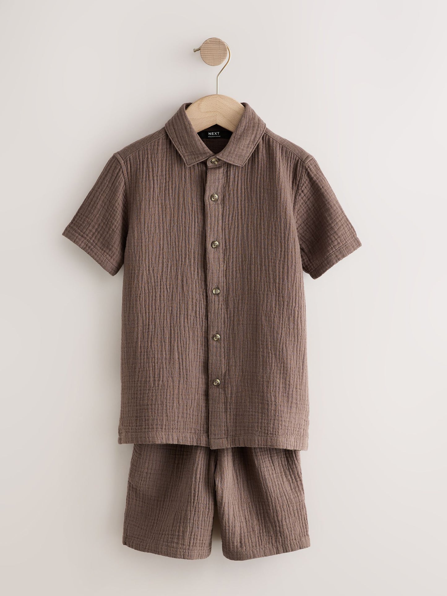 Dsiney Kidz - Chocolate Brown Short Sleeve Double Cloth Textured Shirt and Shorts Set (3-16yrs) image 5