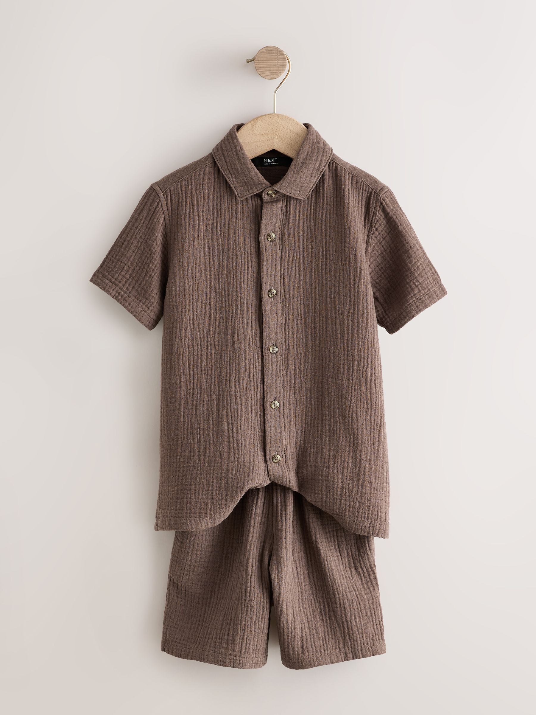 Dsiney Kidz - Chocolate Brown Short Sleeve Double Cloth Textured Shirt and Shorts Set (3-16yrs) image 6