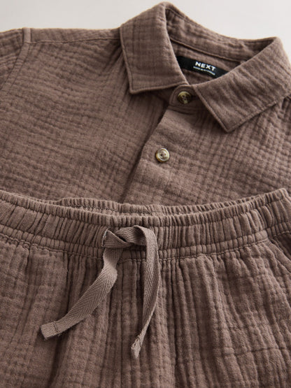 Dsiney Kidz - Chocolate Brown Short Sleeve Double Cloth Textured Shirt and Shorts Set (3-16yrs) image 8