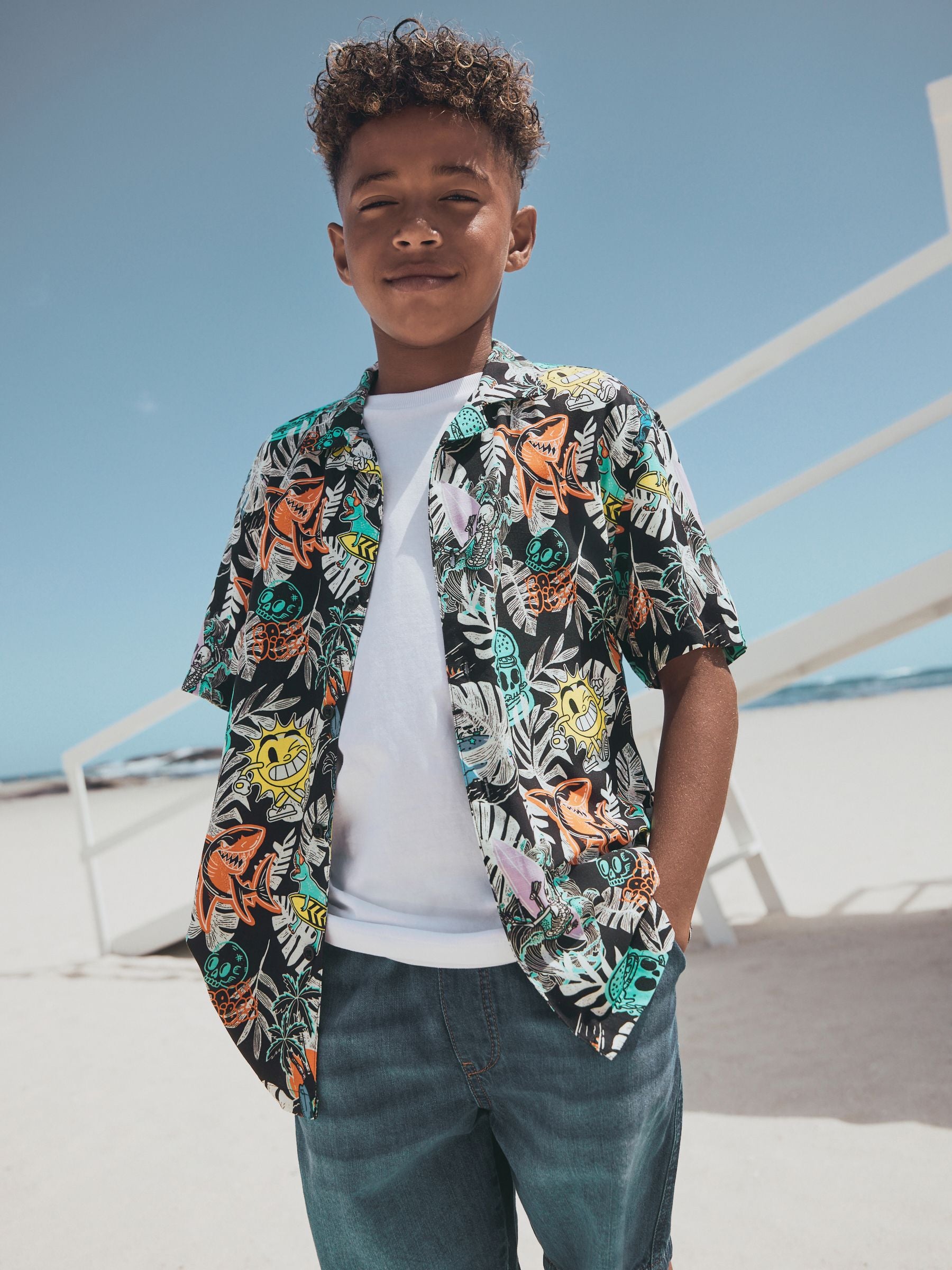 Dsiney Kidz - Black Graffiti All Over Print Short Sleeve Revere Collar Shirt (3-16yrs) image 1