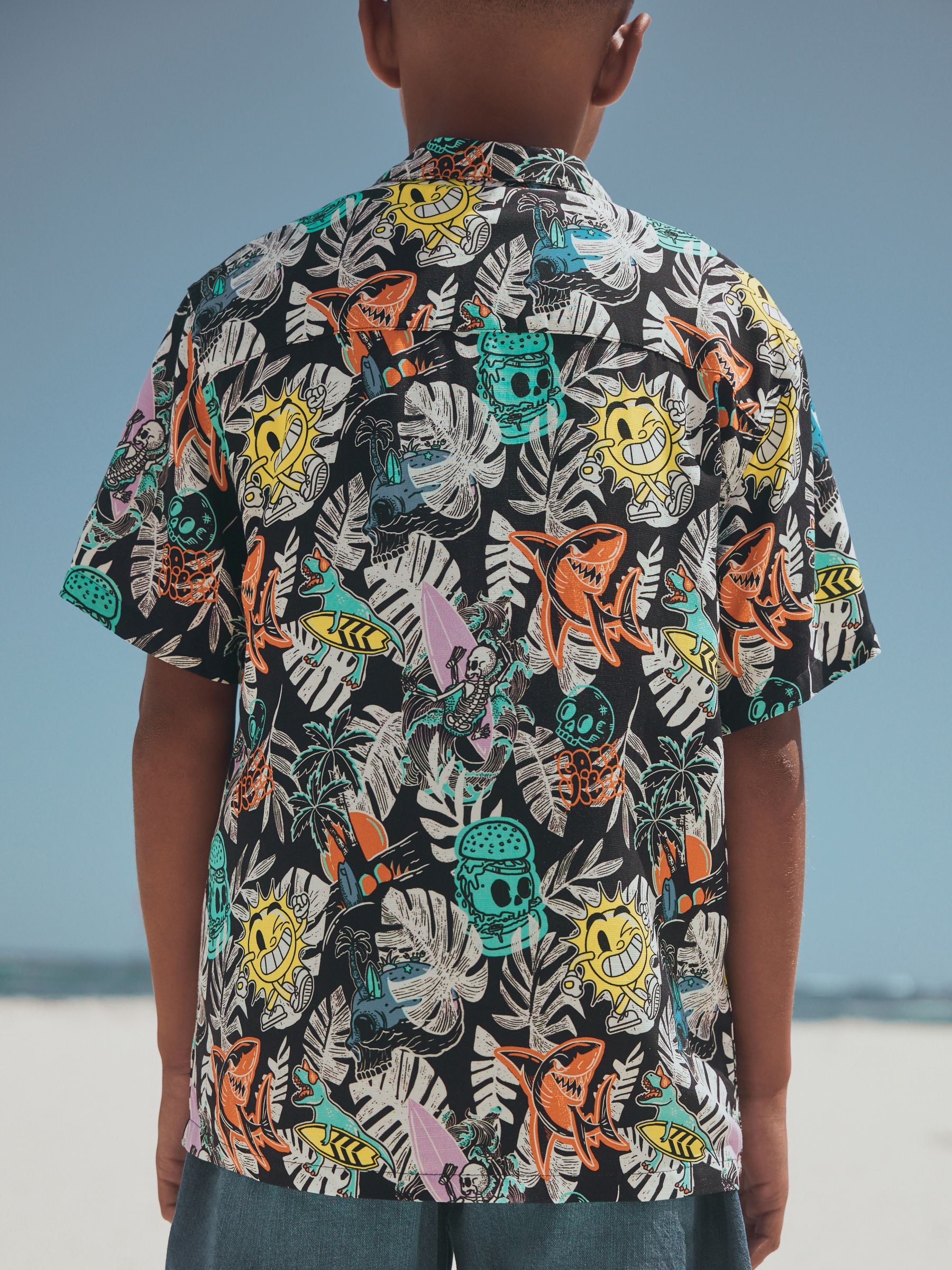 Dsiney Kidz - Black Graffiti All Over Print Short Sleeve Revere Collar Shirt (3-16yrs) image 3