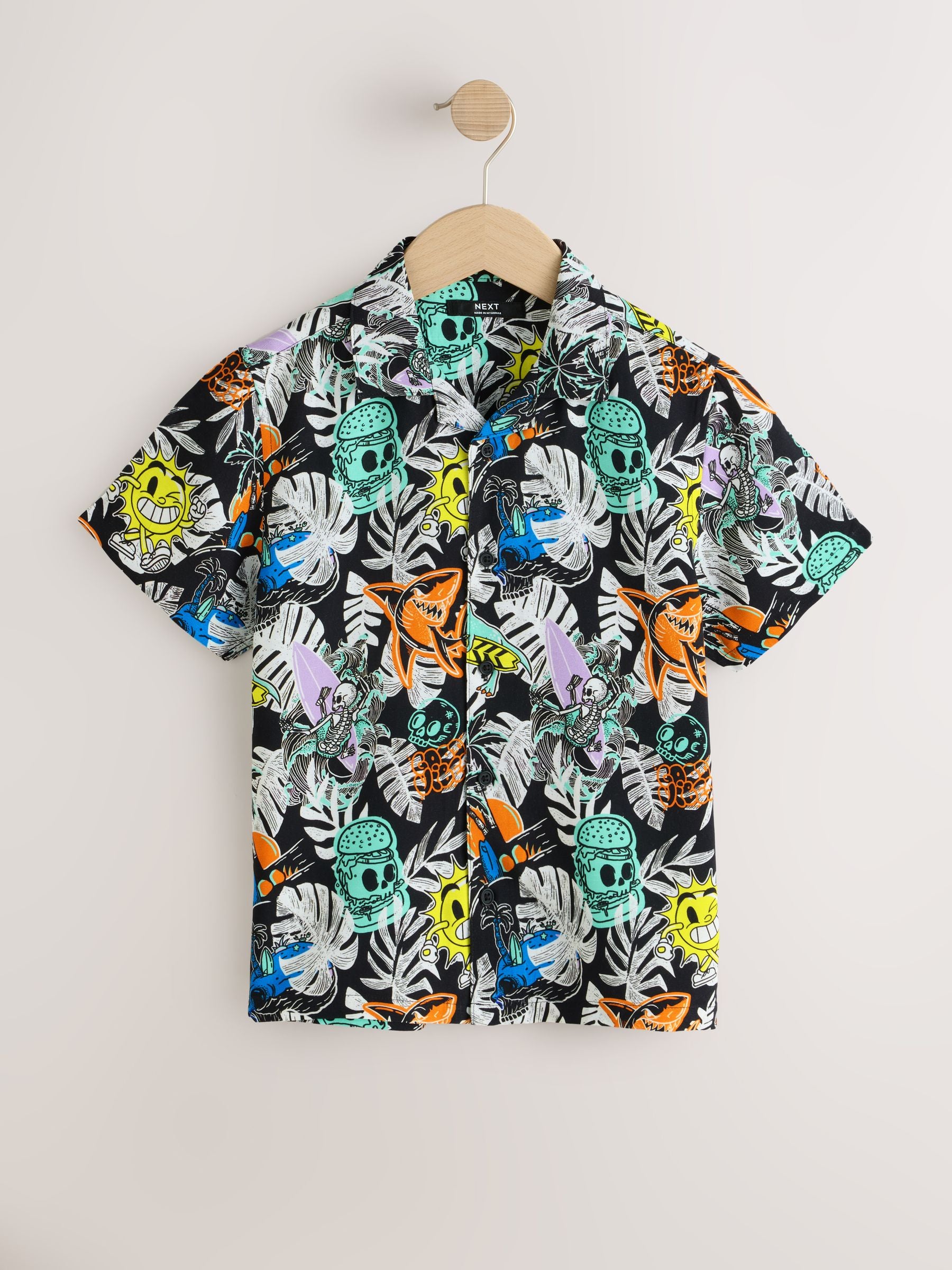 Dsiney Kidz - Black Graffiti All Over Print Short Sleeve Revere Collar Shirt (3-16yrs) image 4