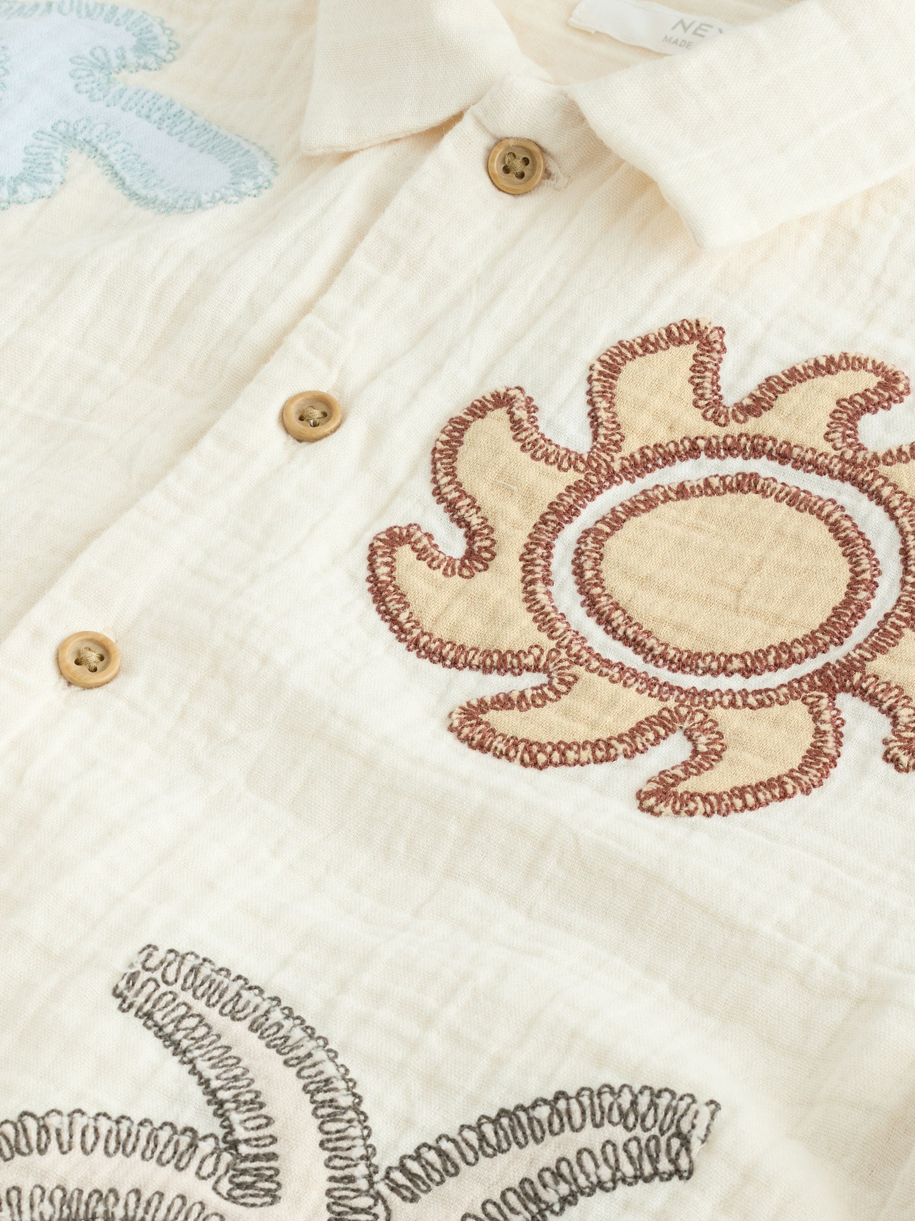 Dsiney Kidz - Ecru Embroidery Sun Palm Short Sleeve Palm Embriodered Shirt (3-16yrs) image 12