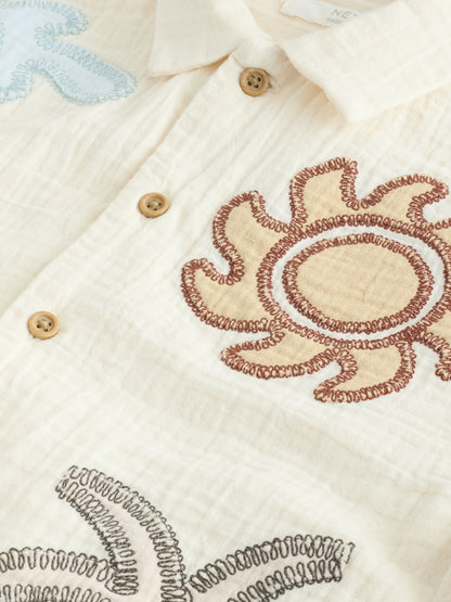 Dsiney Kidz - Ecru Embroidery Sun Palm Short Sleeve Palm Embriodered Shirt (3-16yrs) image 12