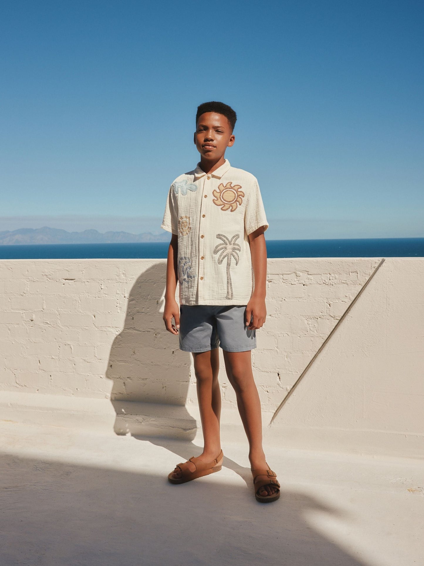 Dsiney Kidz - Ecru Embroidery Sun Palm Short Sleeve Palm Embriodered Shirt (3-16yrs) image 2