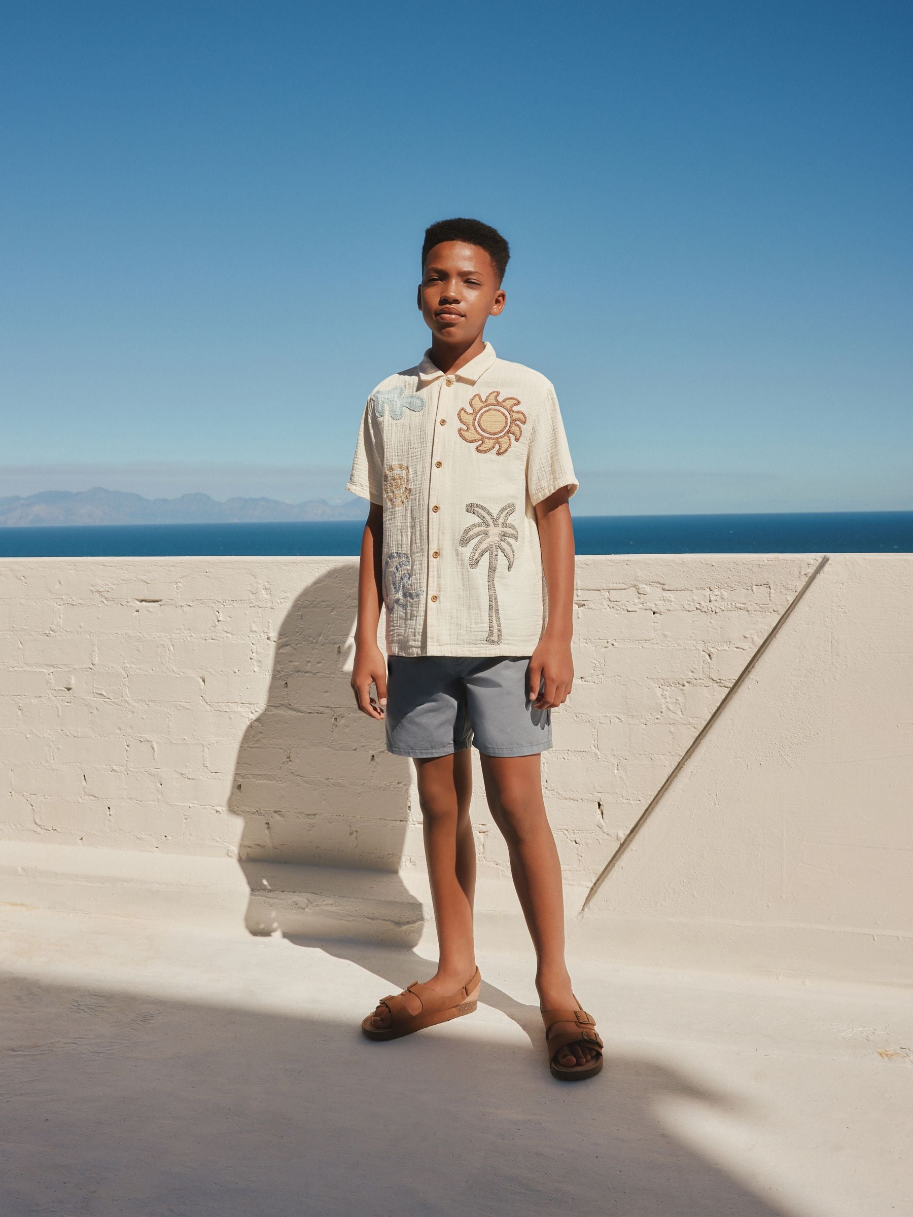 Dsiney Kidz - Ecru Embroidery Sun Palm Short Sleeve Palm Embriodered Shirt (3-16yrs) image 2