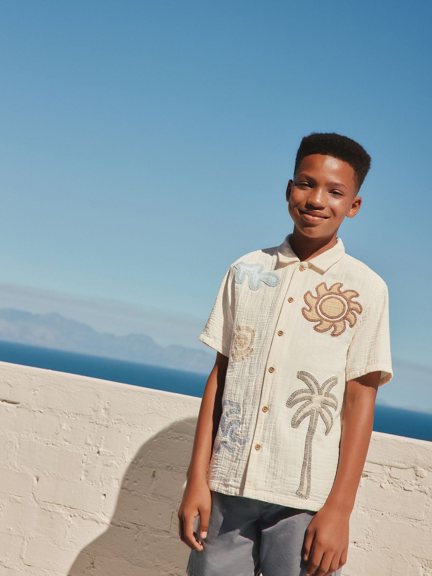 Dsiney Kidz - Ecru Embroidery Sun Palm Short Sleeve Palm Embriodered Shirt (3-16yrs) image 3