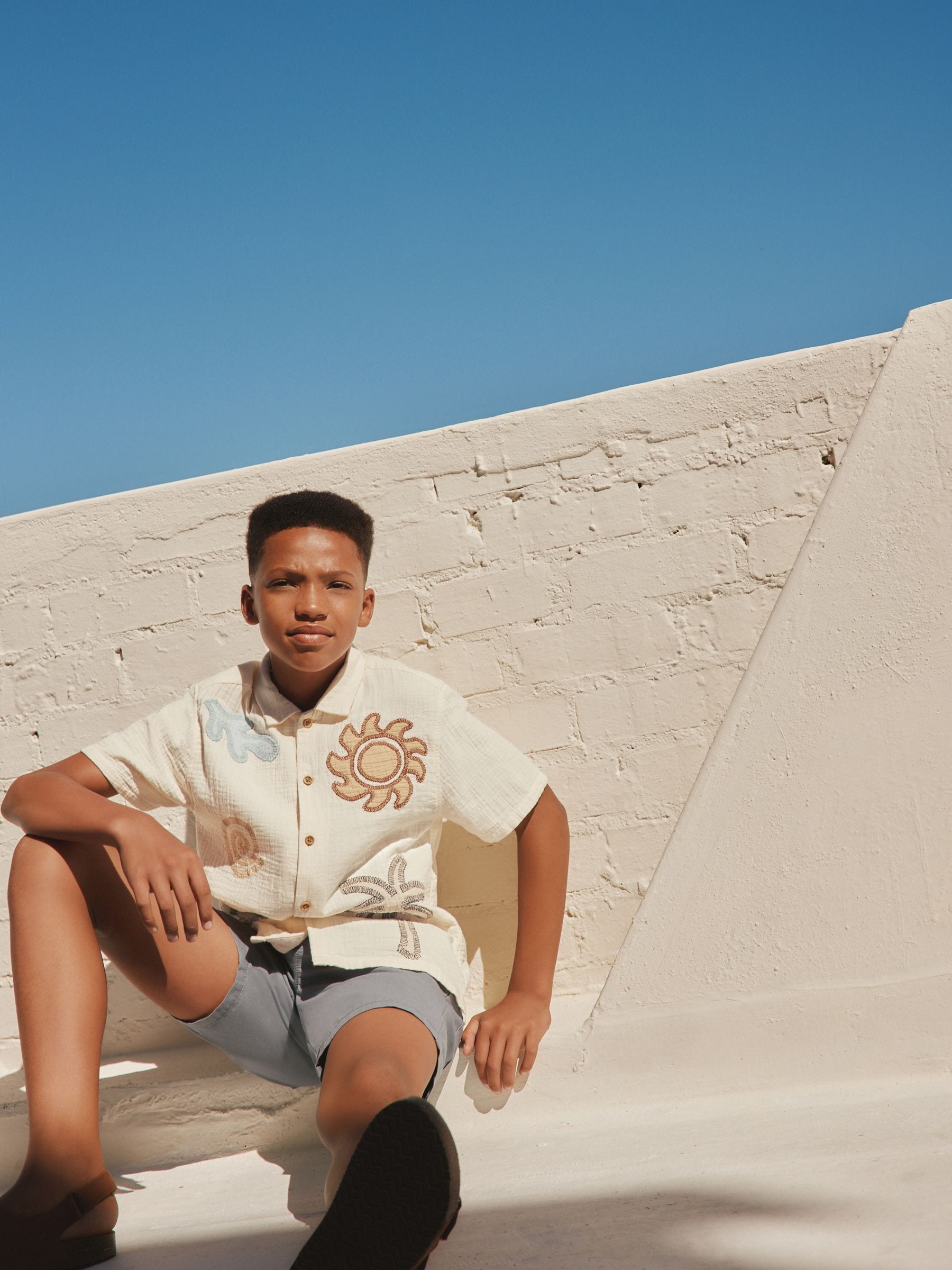 Dsiney Kidz - Ecru Embroidery Sun Palm Short Sleeve Palm Embriodered Shirt (3-16yrs) image 4