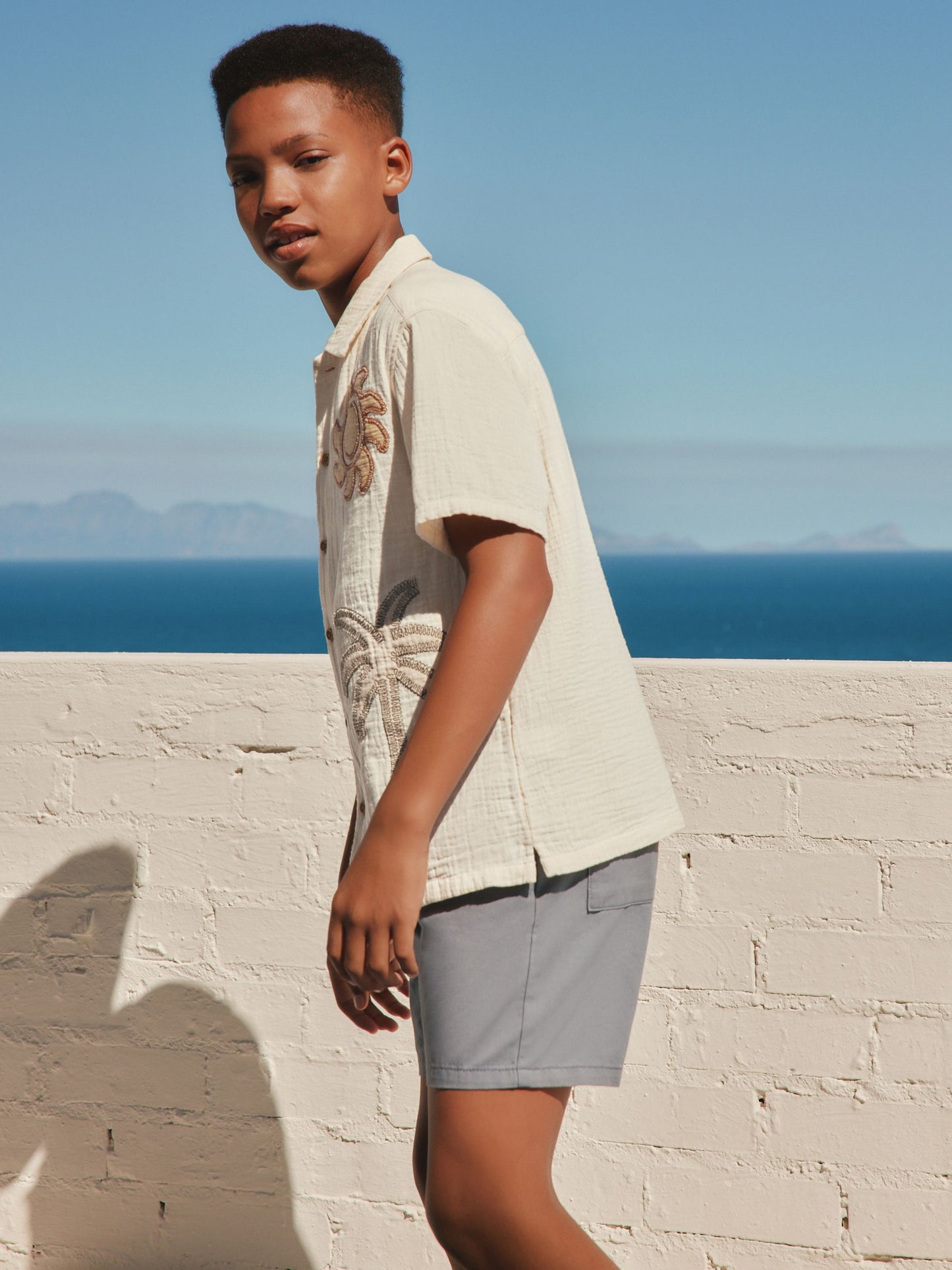 Dsiney Kidz - Ecru Embroidery Sun Palm Short Sleeve Palm Embriodered Shirt (3-16yrs) image 5