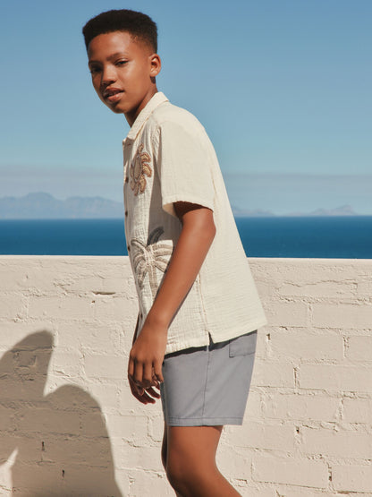 Dsiney Kidz - Ecru Embroidery Sun Palm Short Sleeve Palm Embriodered Shirt (3-16yrs) image 5