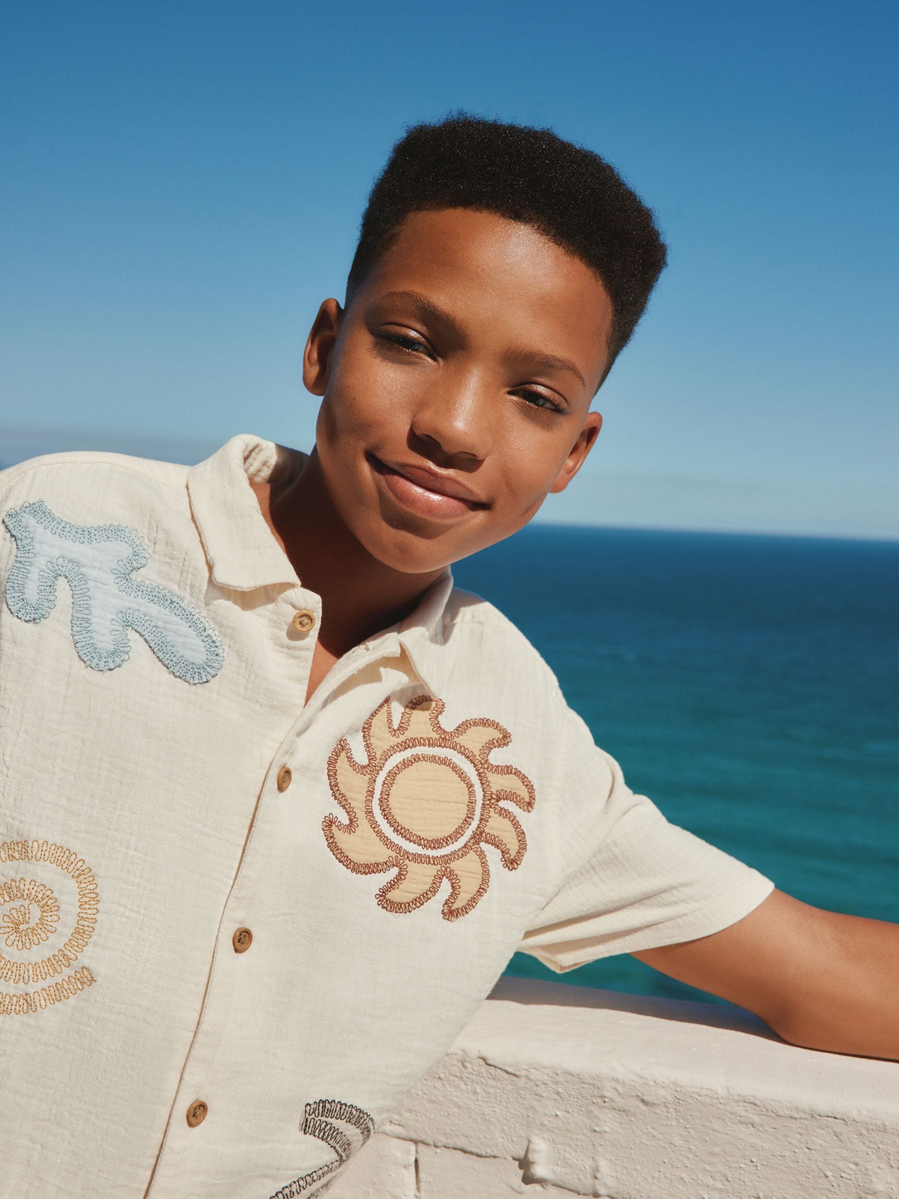 Dsiney Kidz - Ecru Embroidery Sun Palm Short Sleeve Palm Embriodered Shirt (3-16yrs) image 7