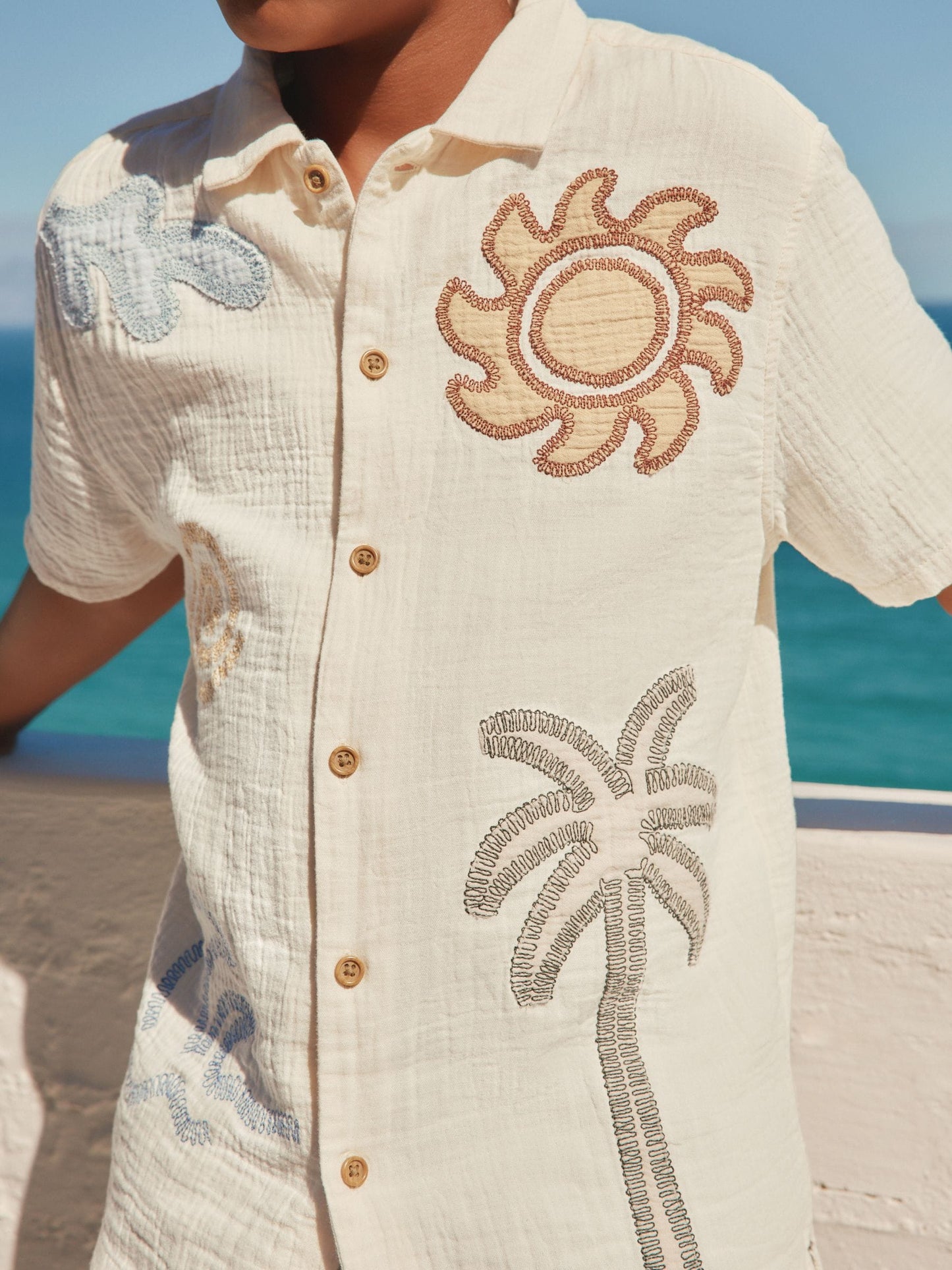 Dsiney Kidz - Ecru Embroidery Sun Palm Short Sleeve Palm Embriodered Shirt (3-16yrs) image 8