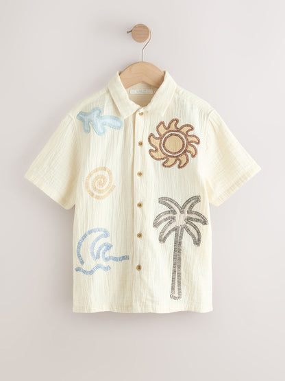 Dsiney Kidz - Ecru Embroidery Sun Palm Short Sleeve Palm Embriodered Shirt (3-16yrs) image 9
