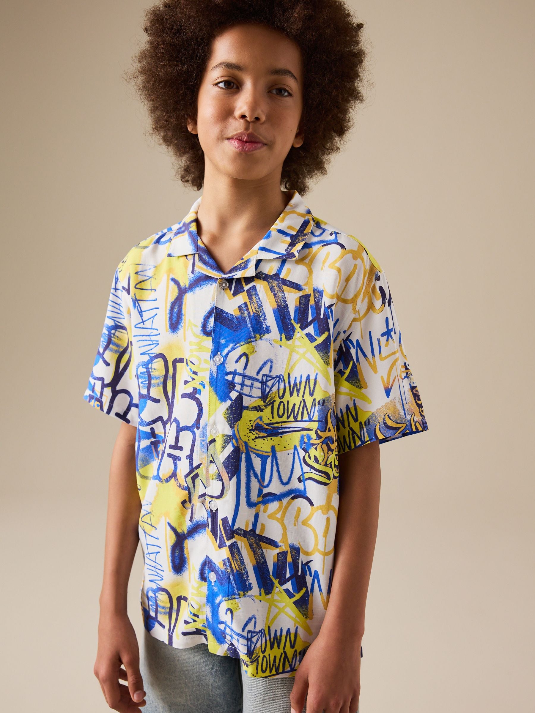 Dsiney Kidz - White All Over Print Graffiti Short Sleeve All Over Print Shirt (3-16yrs) image 1
