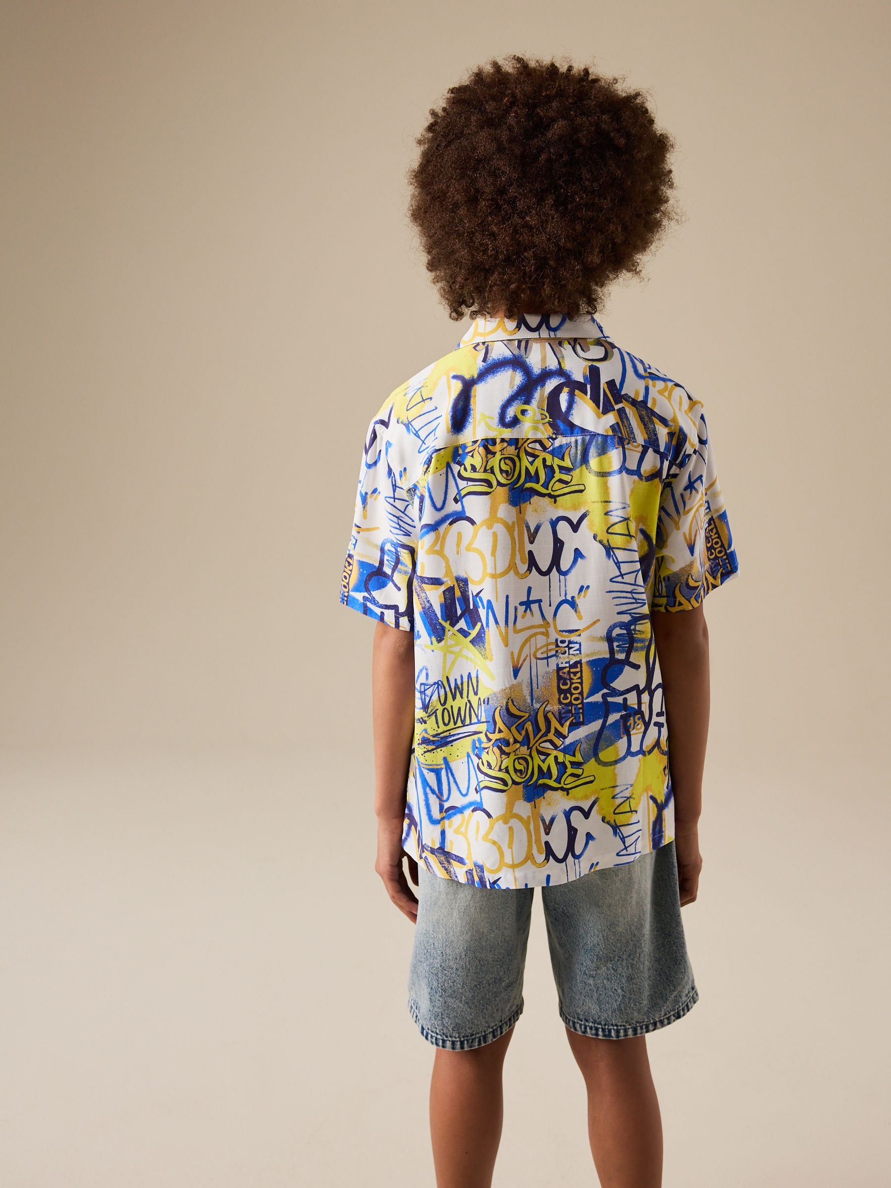 Dsiney Kidz - White All Over Print Graffiti Short Sleeve All Over Print Shirt (3-16yrs) image 2