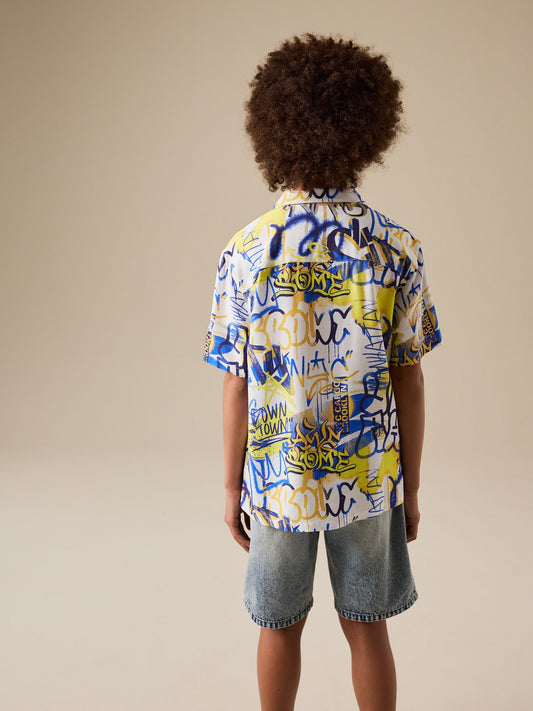 Dsiney Kidz - White All Over Print Graffiti Short Sleeve All Over Print Shirt (3-16yrs) image 2