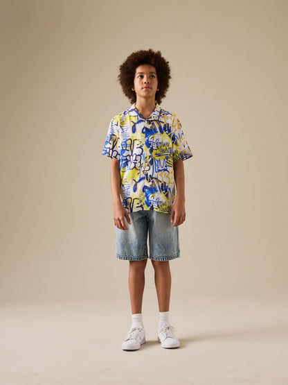 Dsiney Kidz - White All Over Print Graffiti Short Sleeve All Over Print Shirt (3-16yrs) image 3