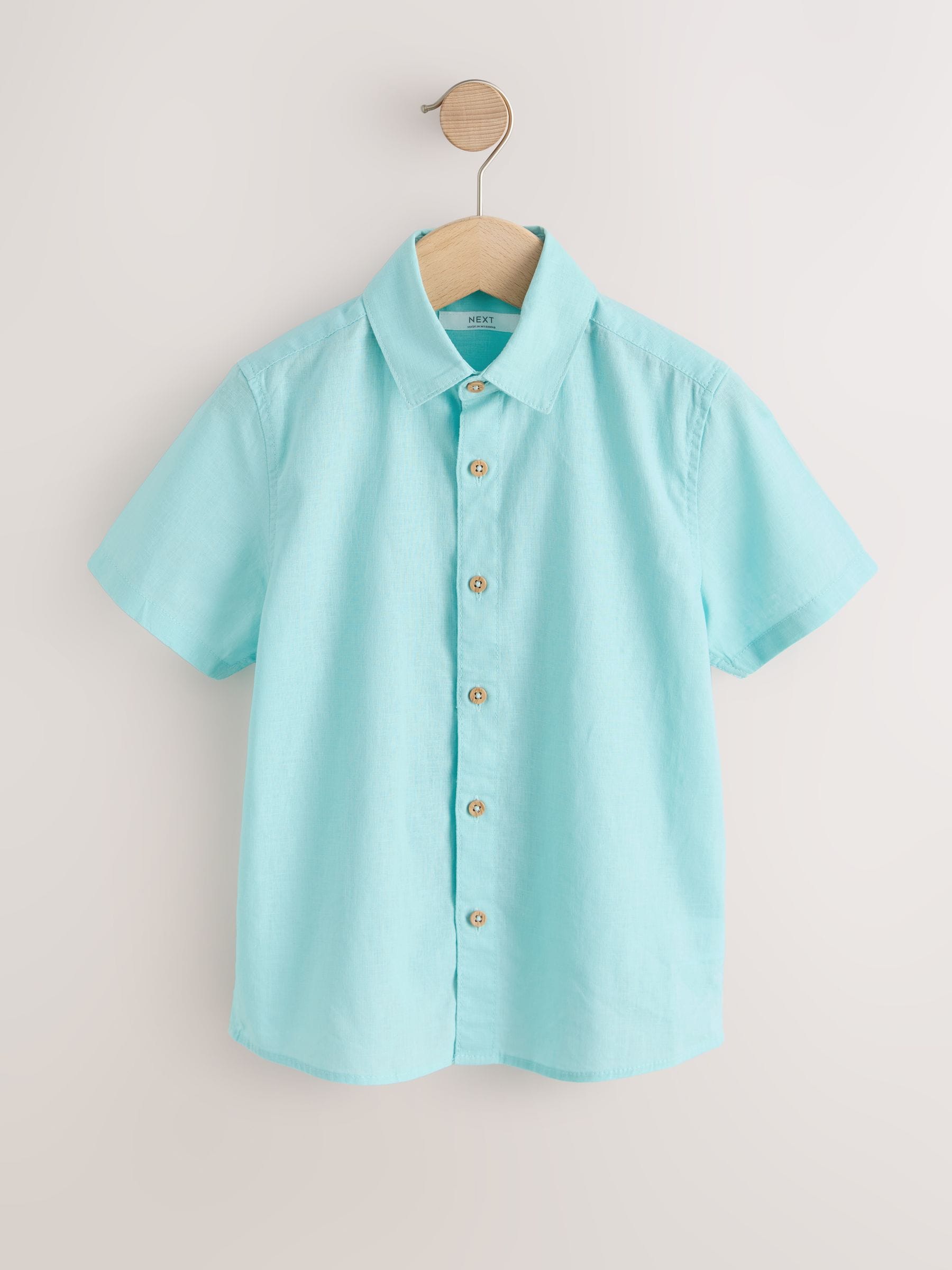 Dsiney Kidz - Aqua Blue Short Sleeve Linen Blend Shirt (3-16yrs) image 1