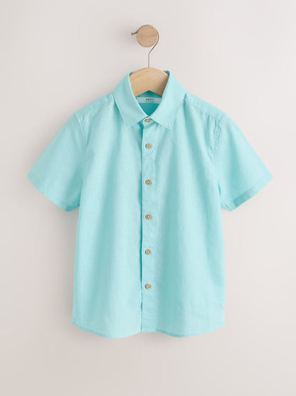 Dsiney Kidz - Aqua Blue Short Sleeve Linen Blend Shirt (3-16yrs) image 1