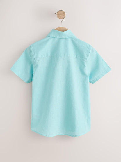 Dsiney Kidz - Aqua Blue Short Sleeve Linen Blend Shirt (3-16yrs) image 2