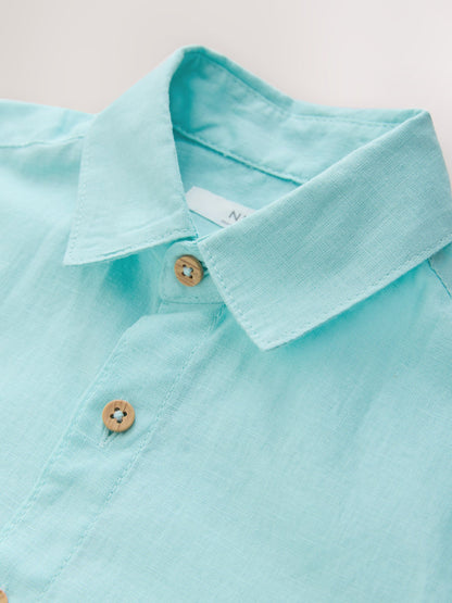 Dsiney Kidz - Aqua Blue Short Sleeve Linen Blend Shirt (3-16yrs) image 3