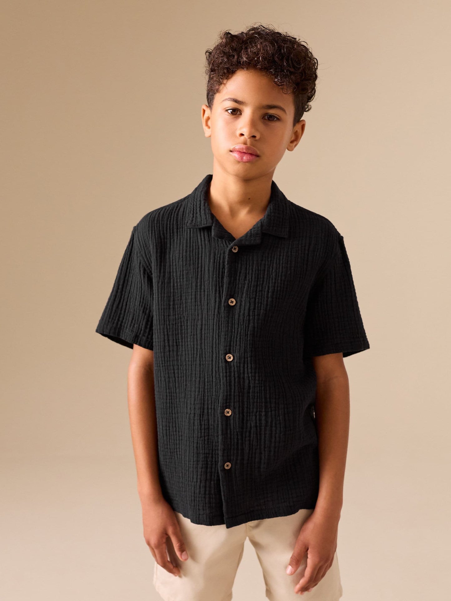 Dsiney Kidz - Black Short Sleeve Revere Collar Double Cloth Shirt (3-16yrs) image 1