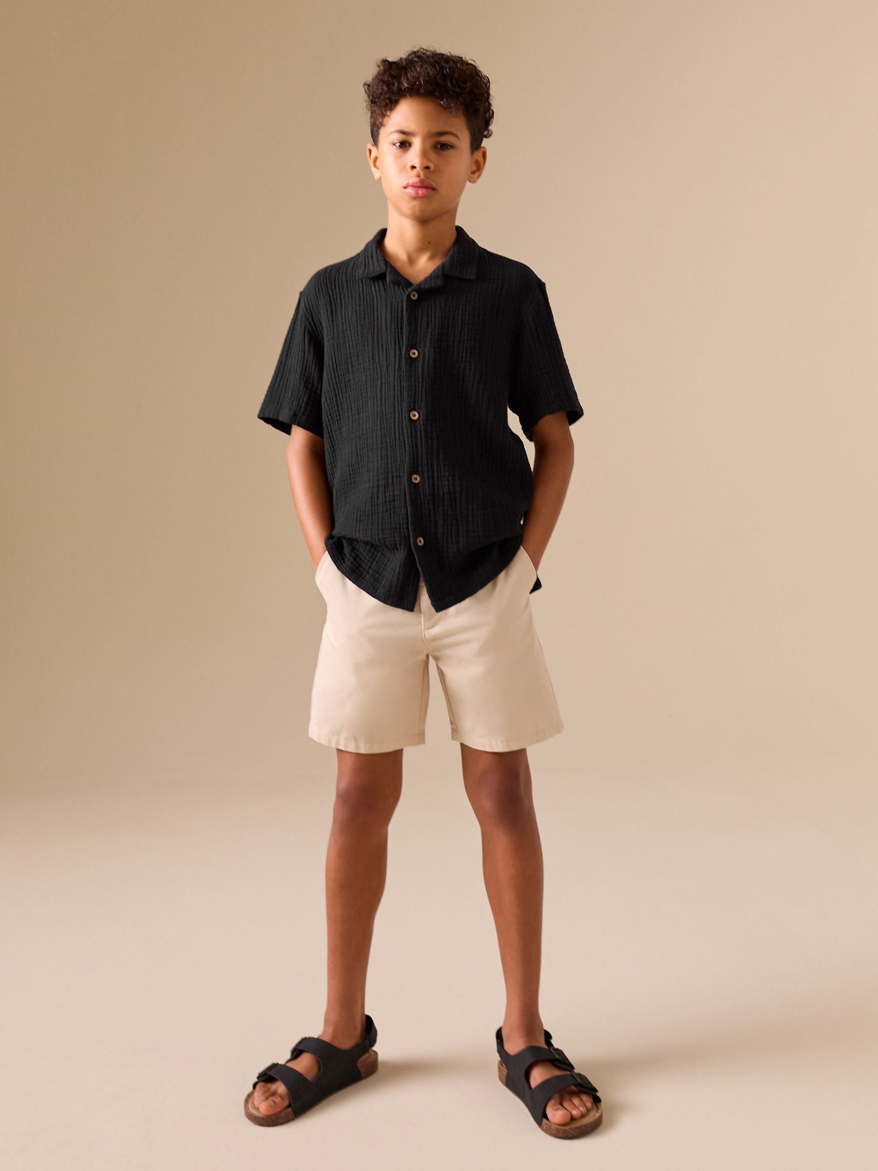 Dsiney Kidz - Black Short Sleeve Revere Collar Double Cloth Shirt (3-16yrs) image 2