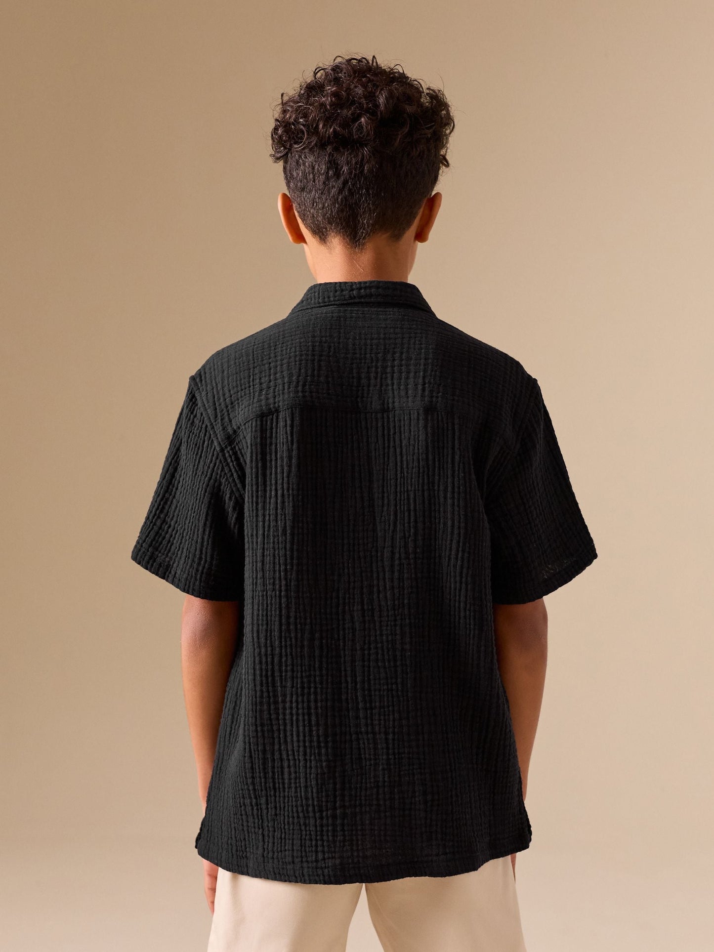 Dsiney Kidz - Black Short Sleeve Revere Collar Double Cloth Shirt (3-16yrs) image 3
