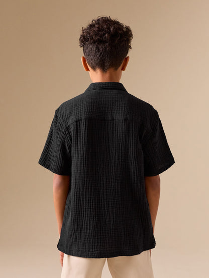 Dsiney Kidz - Black Short Sleeve Revere Collar Double Cloth Shirt (3-16yrs) image 3