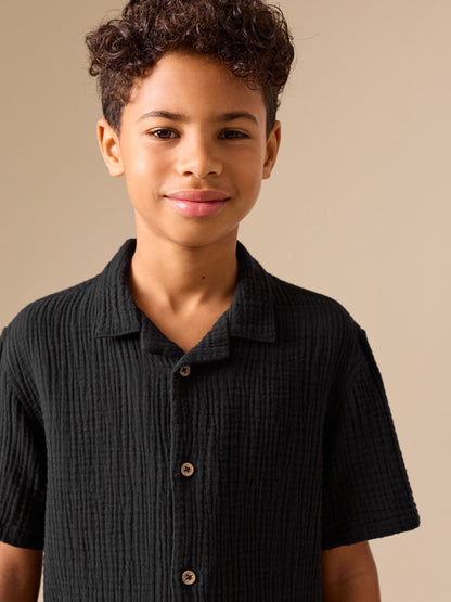 Dsiney Kidz - Black Short Sleeve Revere Collar Double Cloth Shirt (3-16yrs) image 4