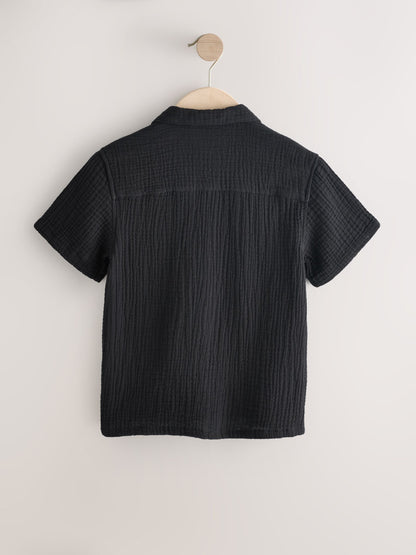 Dsiney Kidz - Black Short Sleeve Revere Collar Double Cloth Shirt (3-16yrs) image 6